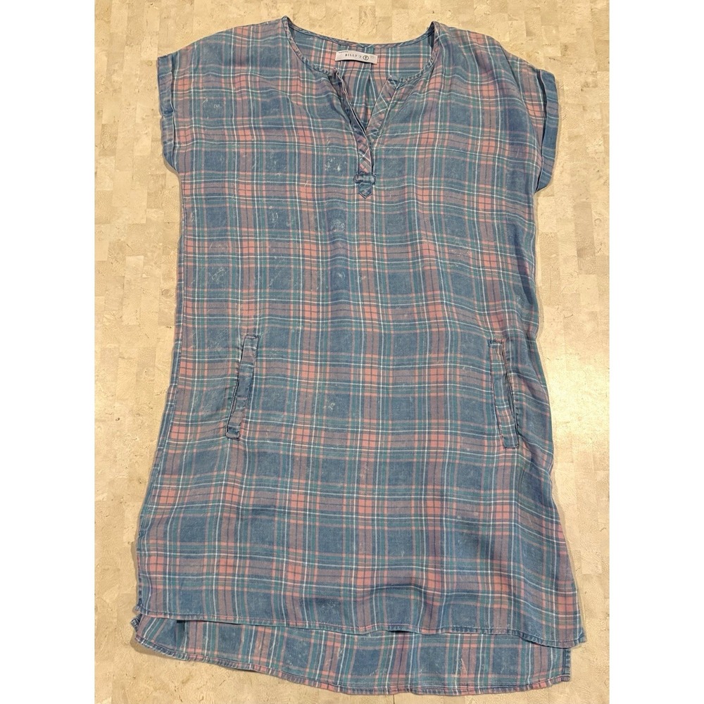 Billy T Dress Pink Plaid Womens Chambray Buttons Pockets Camp Western M / L
